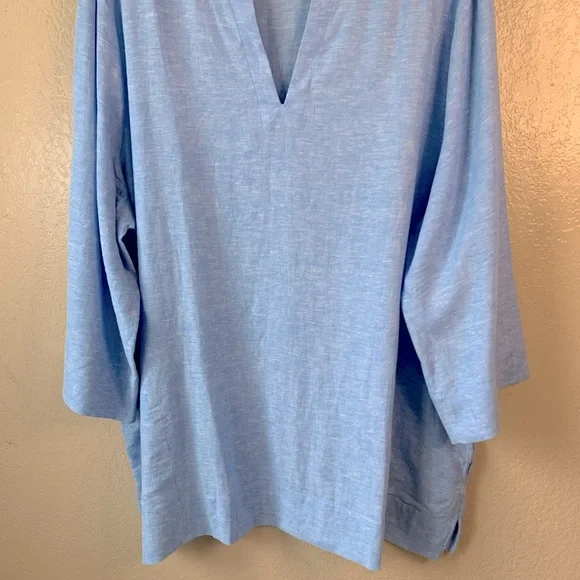Lands End Coastal Grandma Linen Blend Blue Split Neck Tunic Size XXL - Picture 5 of 11